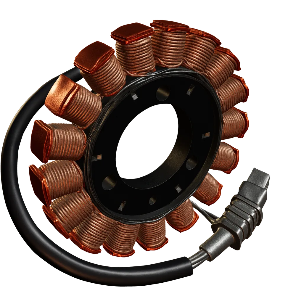 Corona de moto rebobinada con cobre nuevo — render 3D